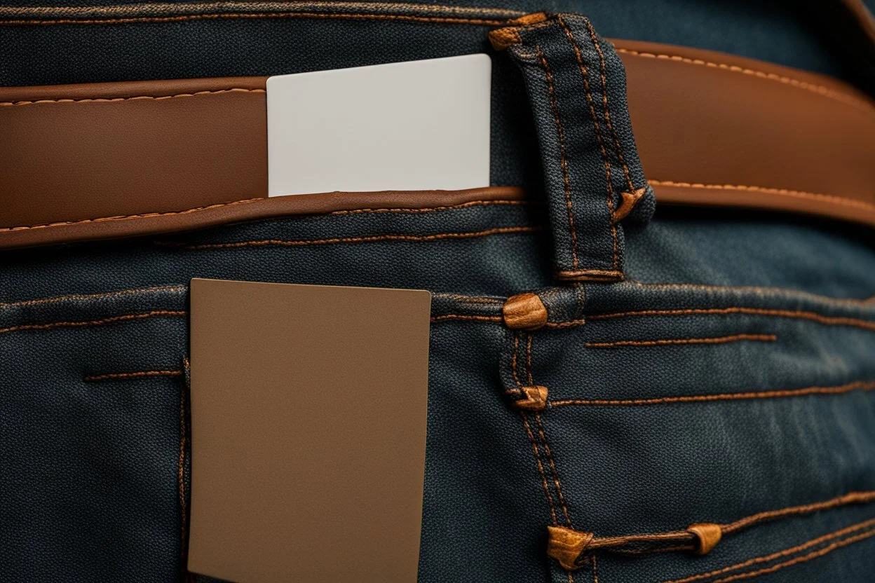 close up of jean pocket with card coming out of back pocket