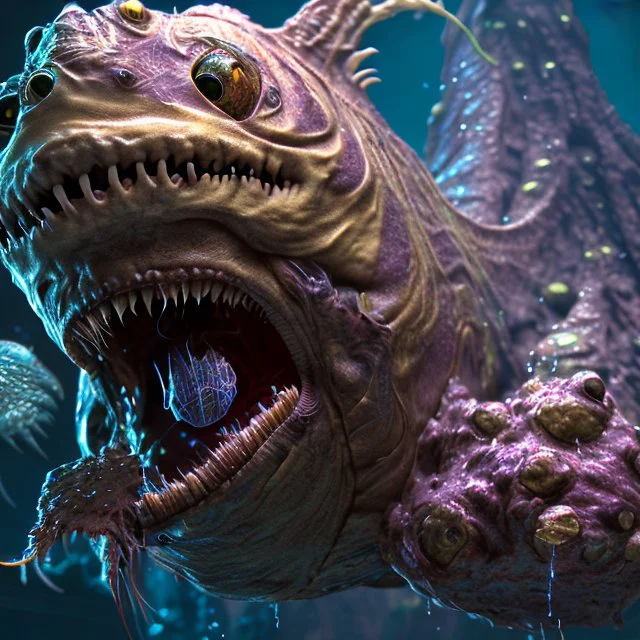 fluid ink angler fish creature, unreal engine 5, 8k resolution, photorealistic, ultra detailed