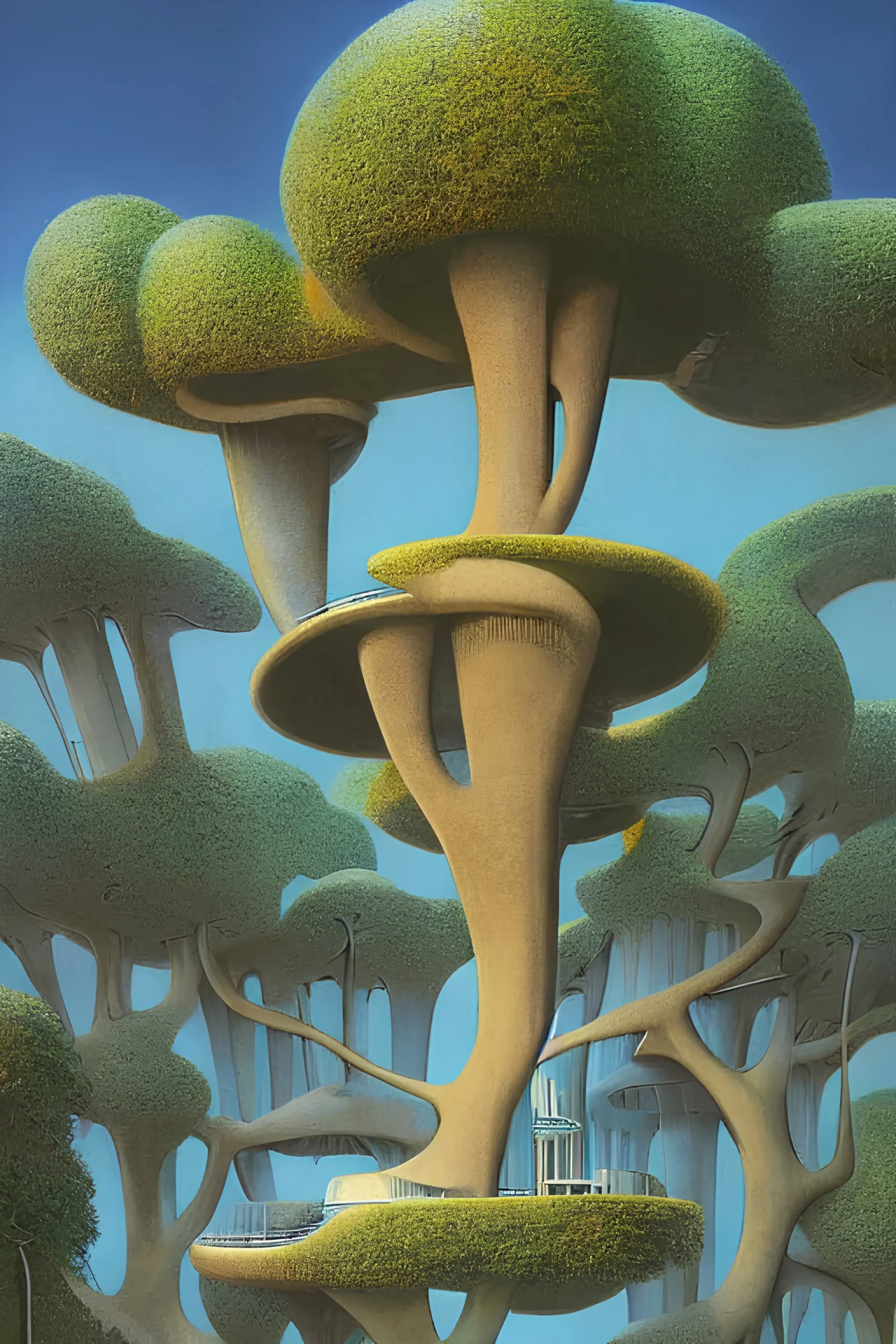 A surreal futuristic stylish modern flat, on Epic tree, treehouse, art by Roger Dean and Lee Madgwick , photorealistic, high level of details