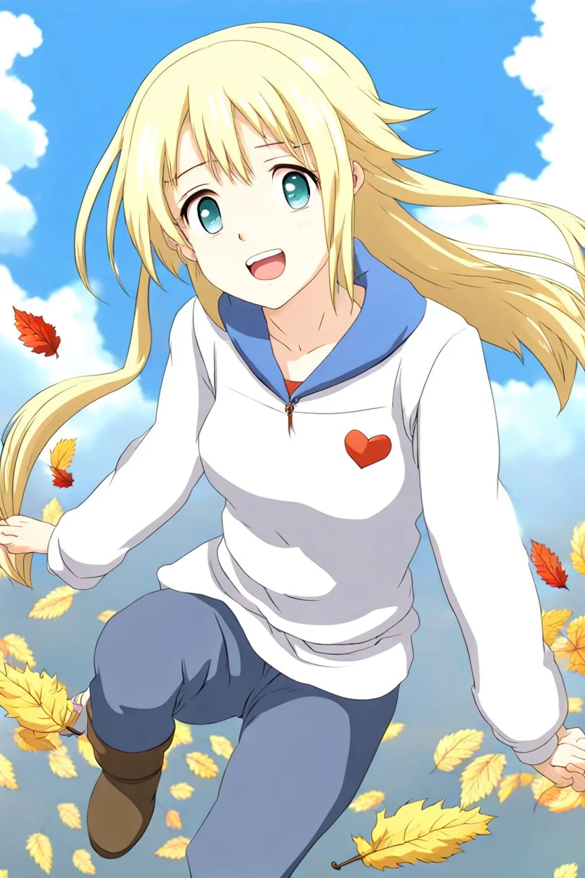 Blonde girl fall from sky. Anime style