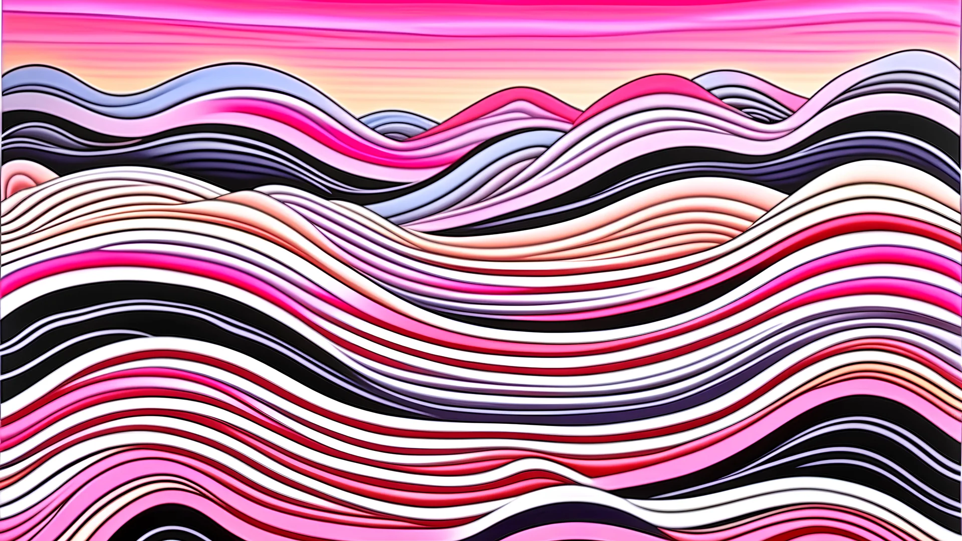 Cosmic waves of grain; surrealism, optical art; Ilya Bolotowsky; salmon to pastel pink to white grdient