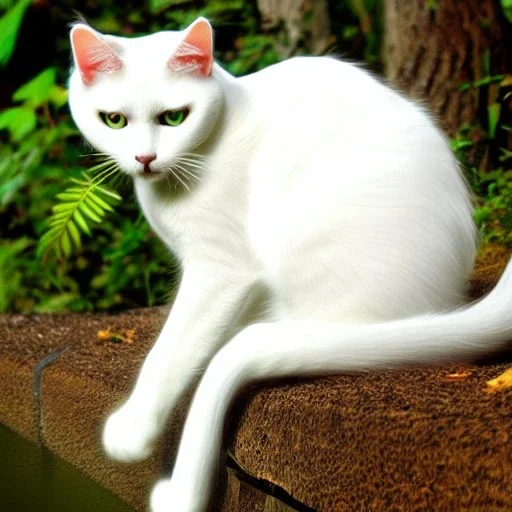 mystical white cat sits on a psychedelic mushroom