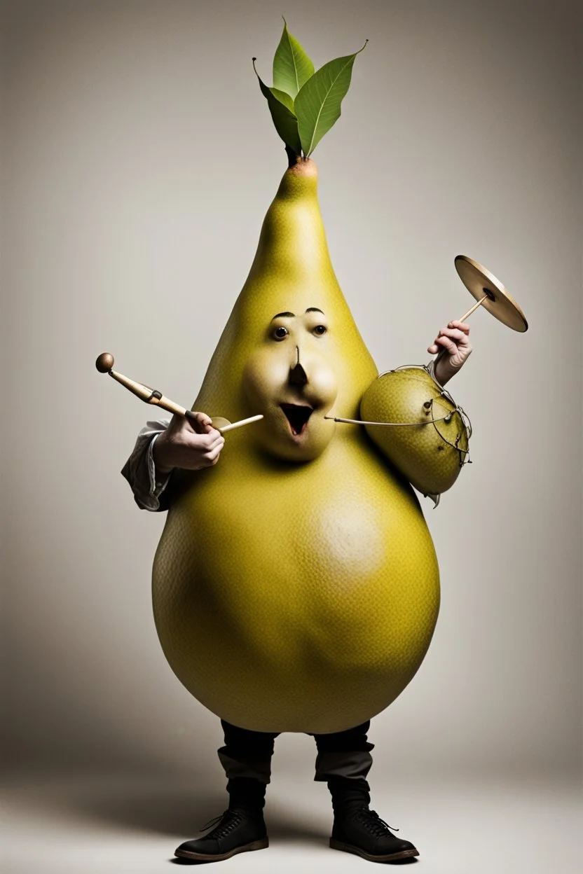 Drummer dressed as a pear