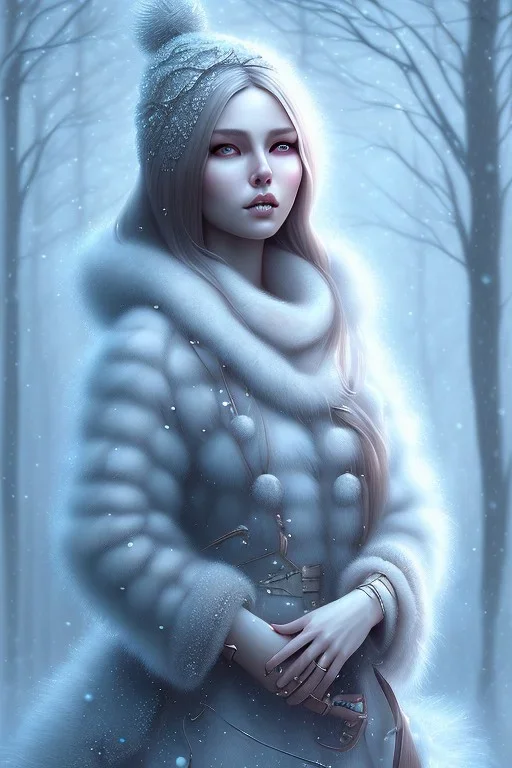 Wintertime Wonderland a Beautiful Hyperrealistic Digital Graphic in the Style of Charlie Bowater Julia Fox Monica Lee and Camilla D'Errico