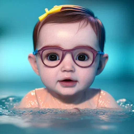 Cute Baby swimming in pool unreal 5, octane render,cinema4d, dynamic lighting, dramatic lighting, 4k, redshift render, highly, hyperrealism ultra detailed, hyper realistic.