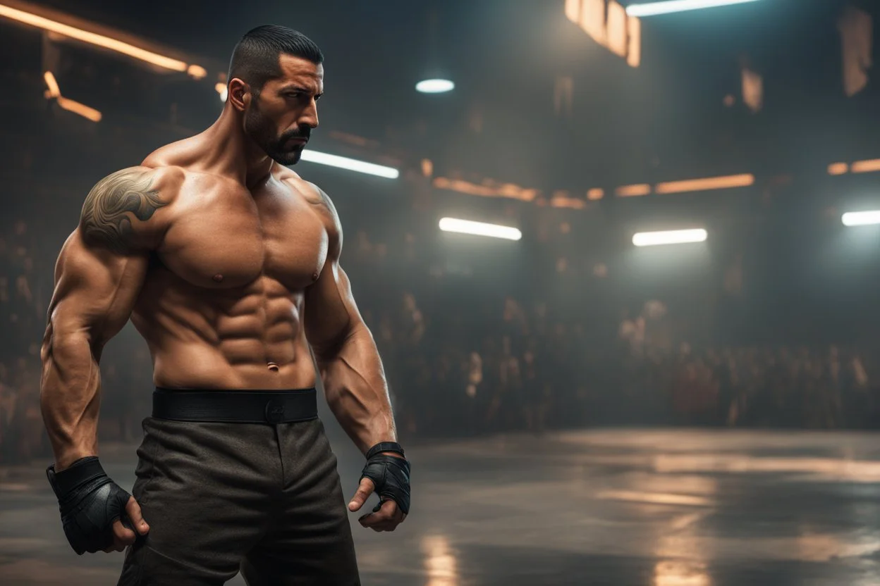 boyka in 8k anime artstyle, Scott Adkins model, neon effect, close picture, full body, apocalypse, intricate details, highly detailed, high details, detailed portrait, masterpiece,ultra detailed, ultra quality