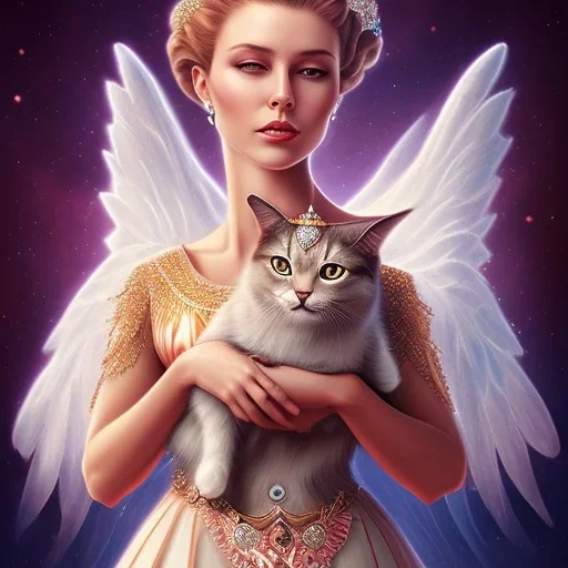 Queen Angel holding cat