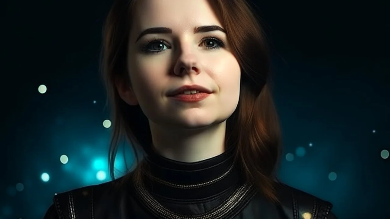 Portrait of pretty lady wearing a leather collar on space background