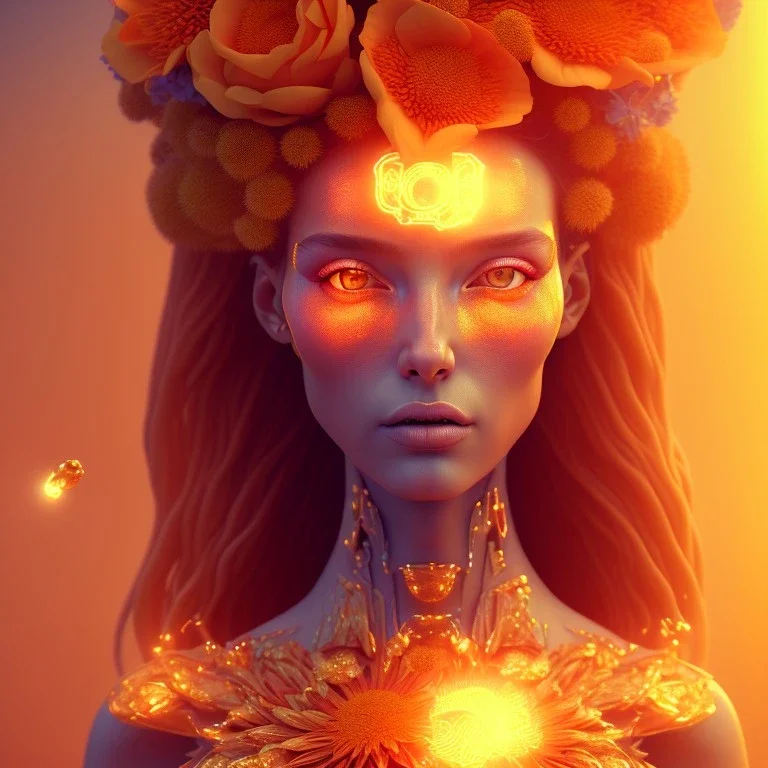 hot flower goddess, by Mahmoud Sai, Cartographic, Circuitry, Golden Hour, Closeup-View, 16k, Lumen Global Illumination, Diffraction Grading ,