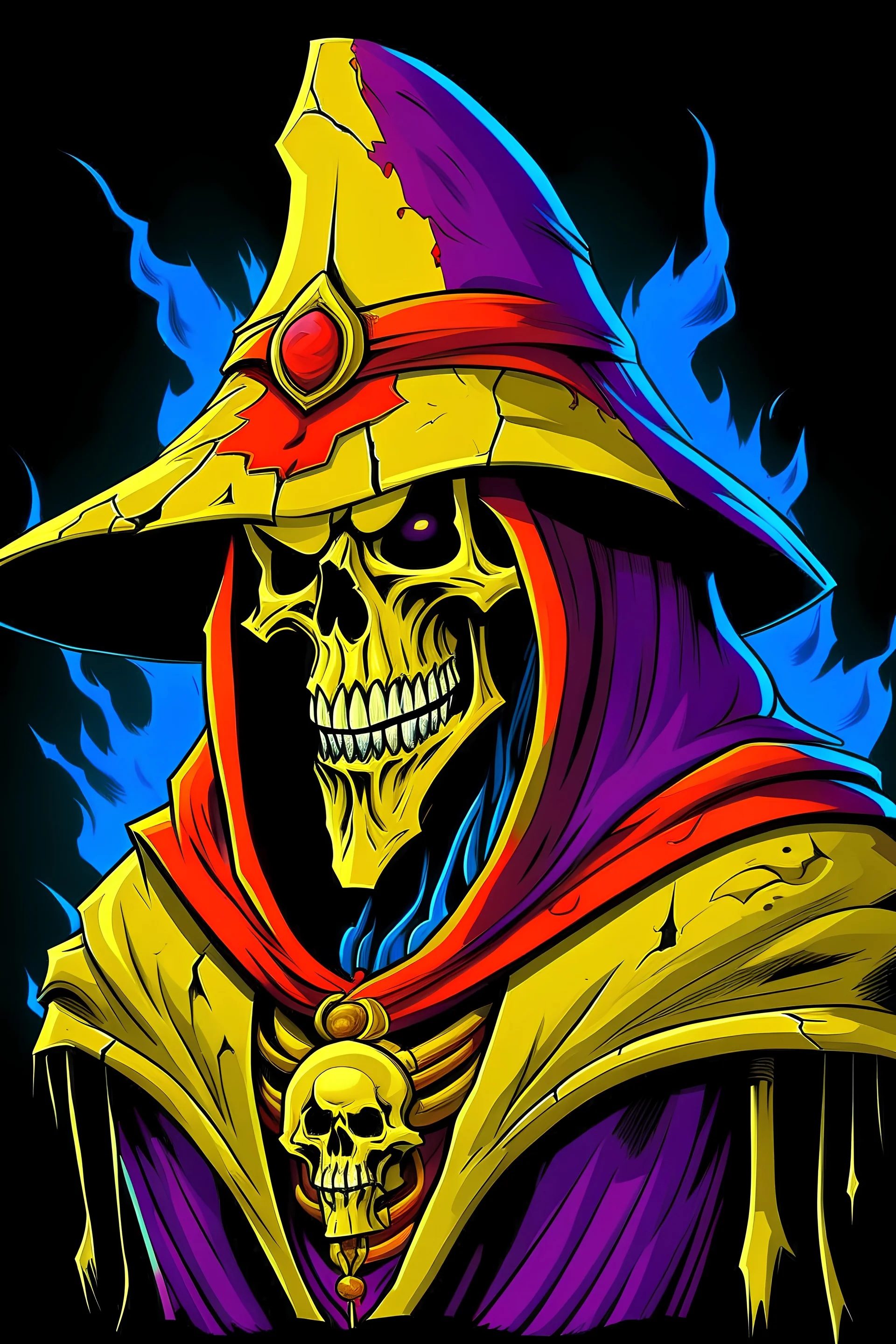 Skeletor from he-man, in the style of "trout mask replica" by Captain Beefheart