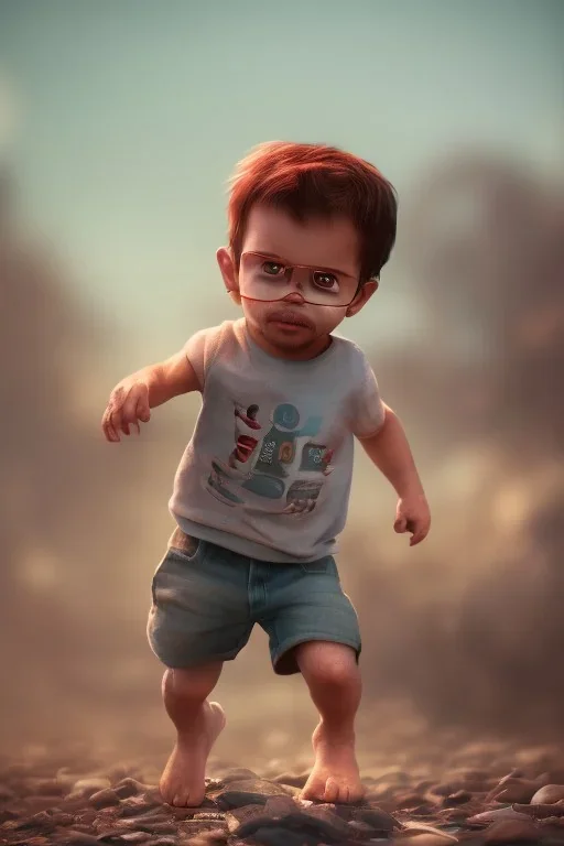 Tyler durden toddler, full body, jump, bokeh, hyper realistic