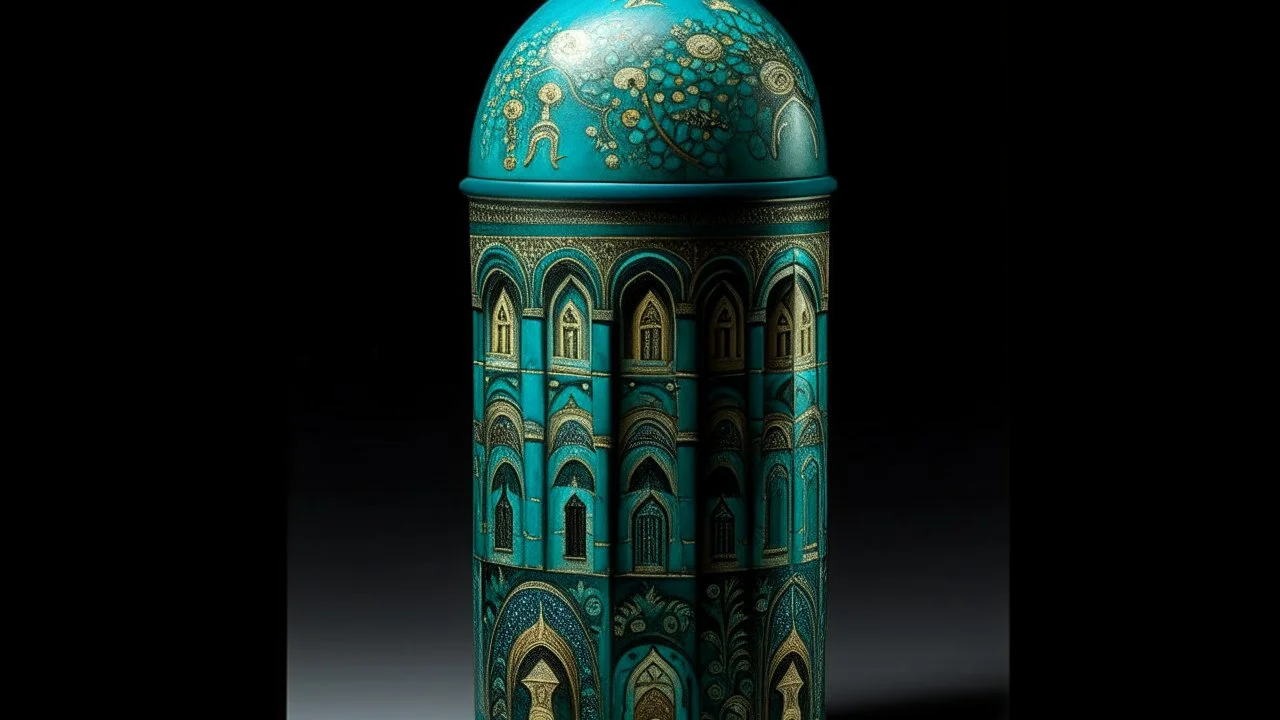 A dark teal hidden submerged temple designed in Matryoshka dolls painted by the Limbourg brothers