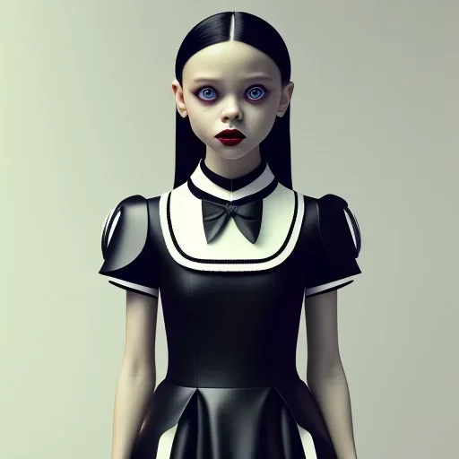 Jenna ortega as Wednesday addams,Short-Sleeve Peter Pan Collar Dress,vampy lipstick, hyper detail, octane render, unreal engine 5, photorealistic, 8k resulation