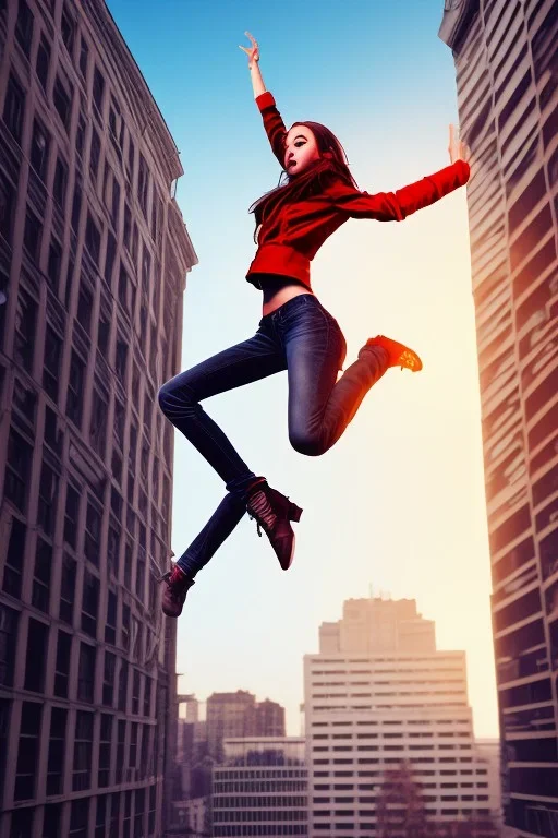 Girl jumping off a building