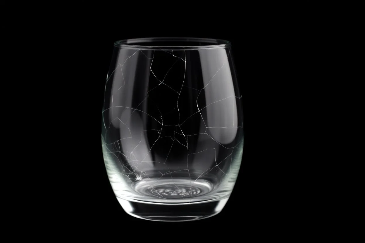 Slightly cracked glass, black background