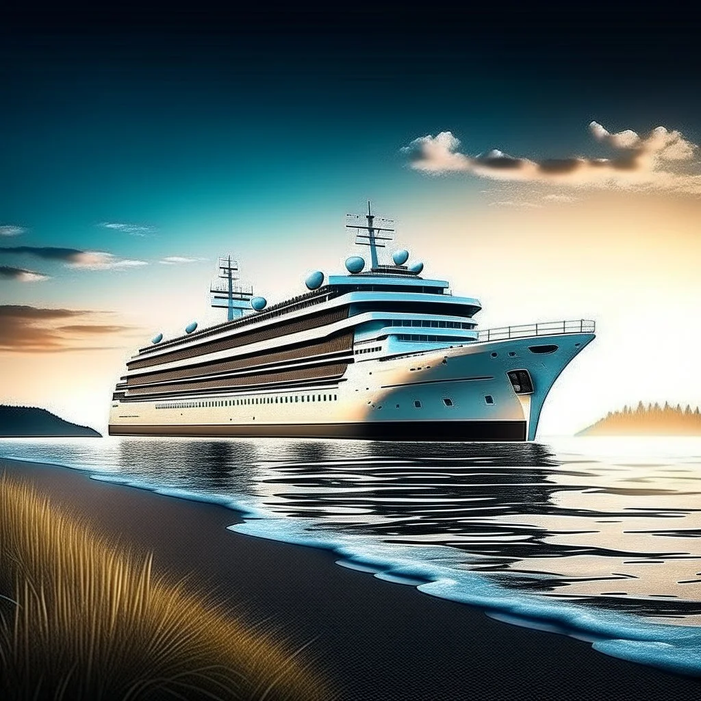 i want to create ai image for photo backgrounds of a ship parked on the shoreof a beautiful