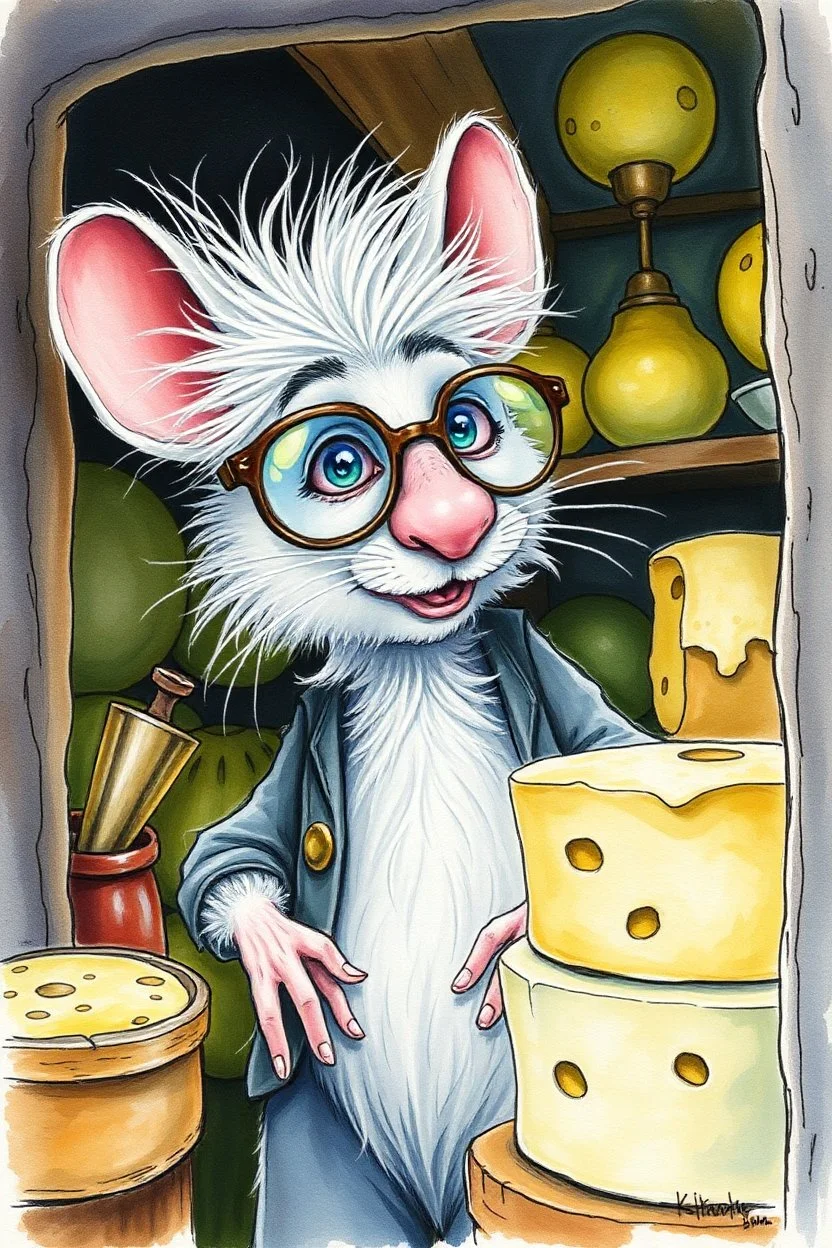 SKETCH WATERCOLOR PASTEL COLOURS - “Mr. Whiskers McStreusel crazy old mouse inside his magic cheese shop, a wiry fellow with wild white hair and glasses so large they practically covered his whole face.”