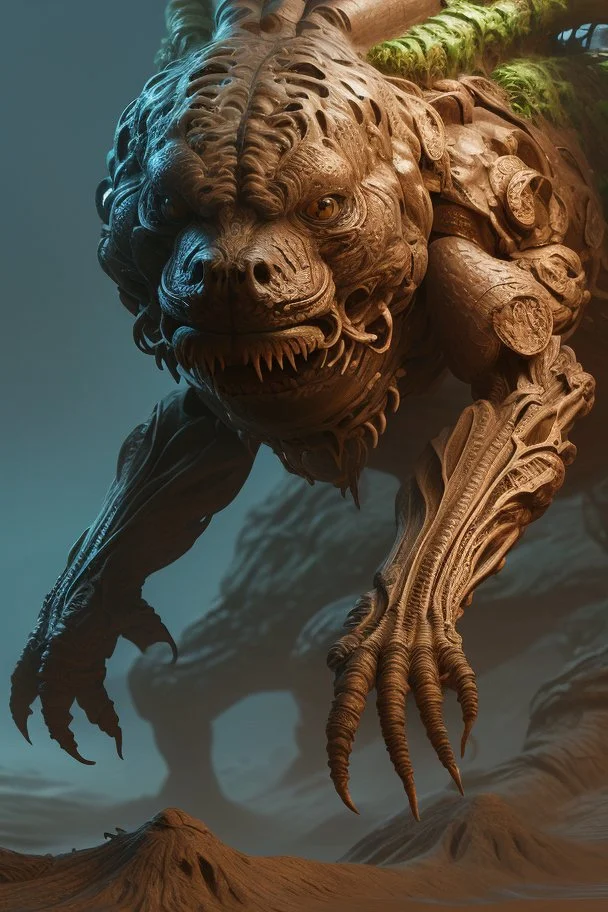 Soil monster, intricate, Exquisite details and textures, highly detailed, digital painting, artstation, concept art, sharp focus, tribal background, illustration, 8k, by stability ai, nvidia