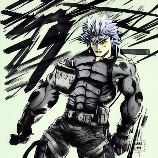 Solid Snake, in Style of Jojo's Bizarre Adventure, Manga Drawing, by Jim Lee