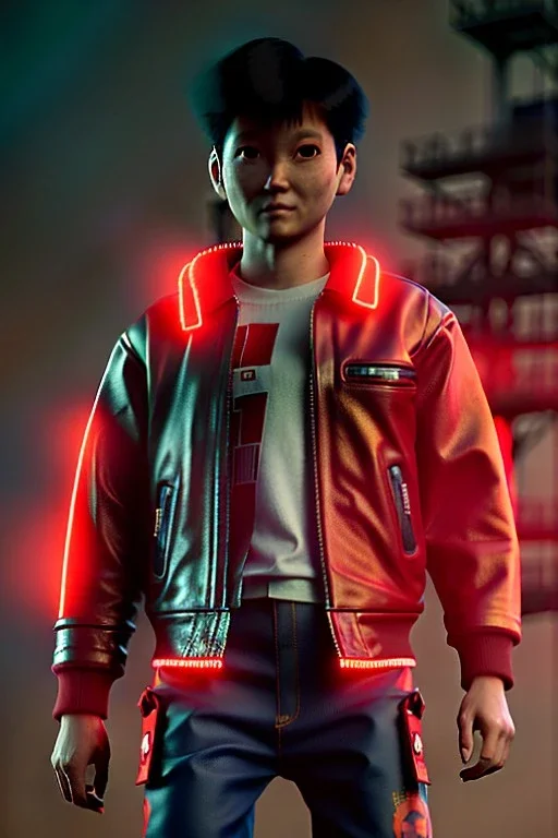 Fashion Portrait, Kaneda of Akira movie, retro futuristic style, glow eyes, cinematic, Ultra realistic, wide angle view, soft color, highly detailed, unreal engine 5, RTX, ultra detail, volumetric lighting, 3d, finely drawn, high definition.