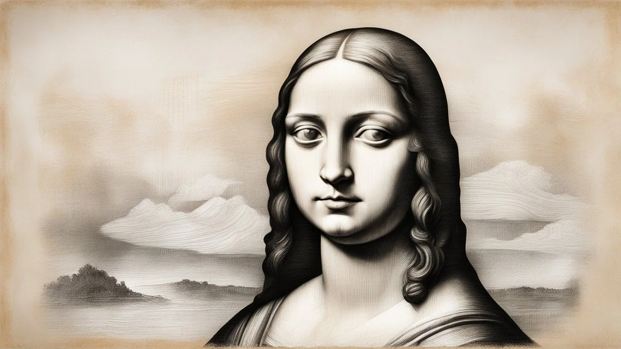 Mona lisa with a translucent horizontal brushstroke of white covering her eyes, sketched strokes outline her figure as well Mona lisa with a translucent horizontal brushstroke of white covering her eyes, sketched strokes outline her figure as well