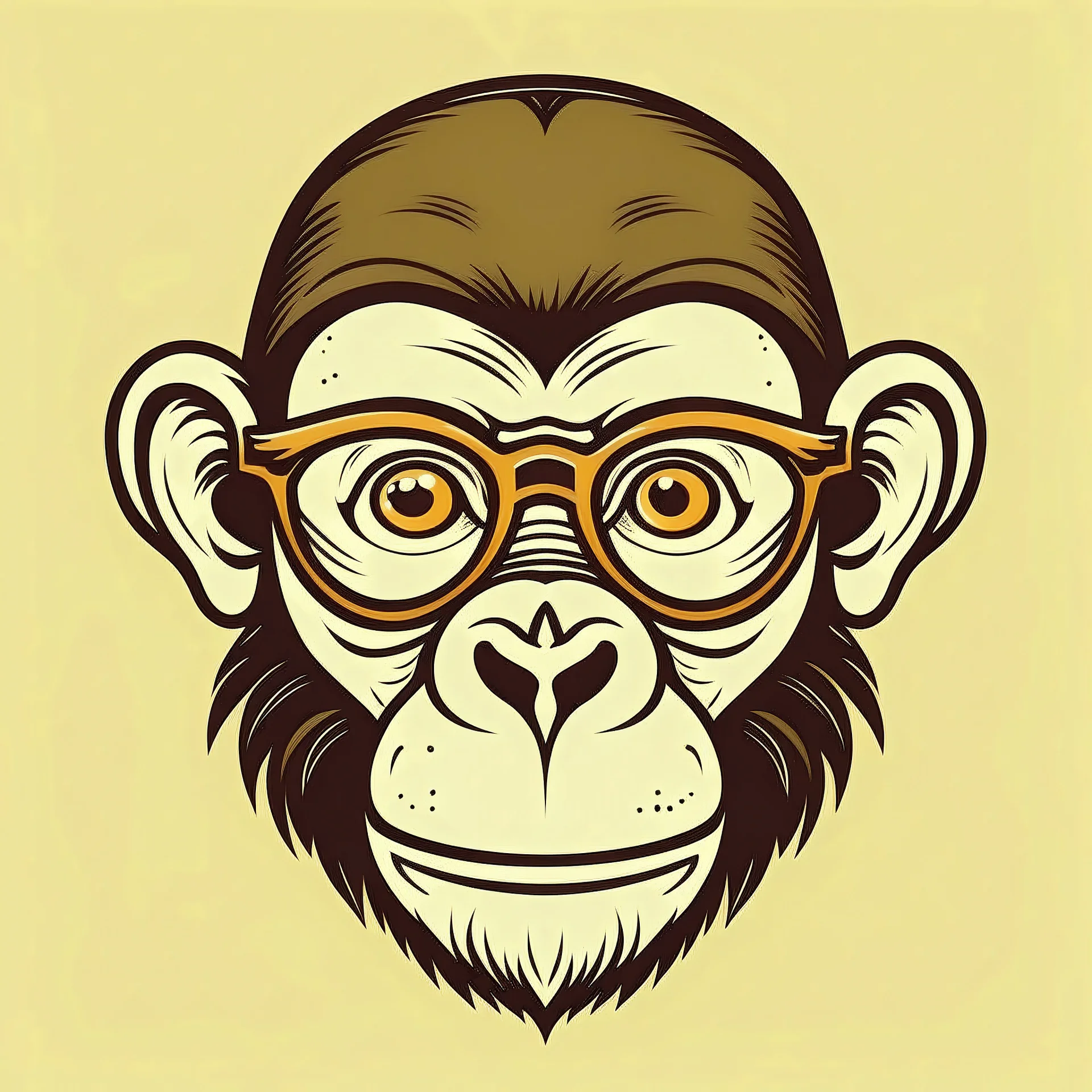 make a simple vector image of a monkey wearing glasses. Image should include full face only. Background should be transparent