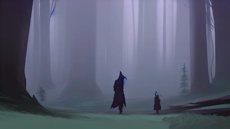 The hooded sorcerer and the king in the forest