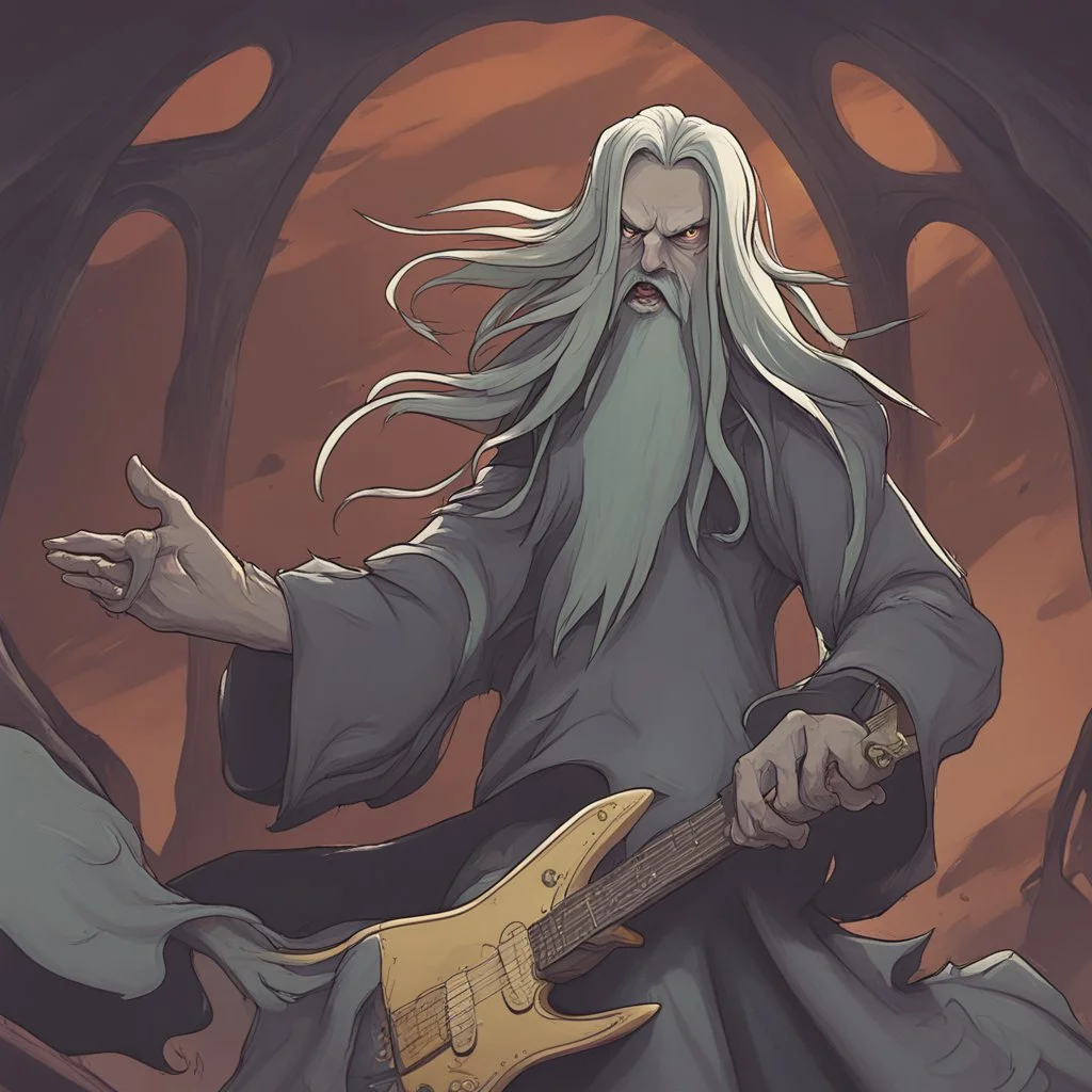 slay the spire with metal guitarist with long hair waving aggresivily card game