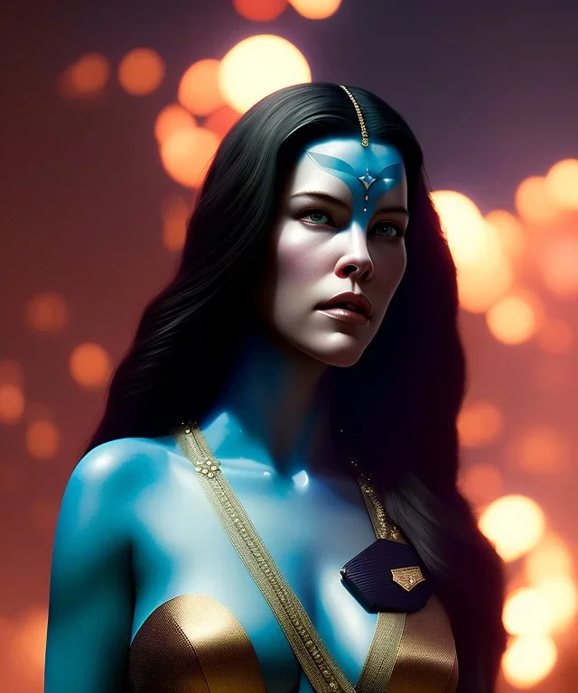 a fancy portrait of Liv Tyler as Avatar (movie) by Greg Rutkowski, Sung Choi, Mitchell Mohrhauser, Maciej Kuciara, Johnson Ting, Maxim Verehin, Peter Konig, 8k photorealistic, cinematic lighting, HD, high details, dramatic, atmosphereric, trending on artstation