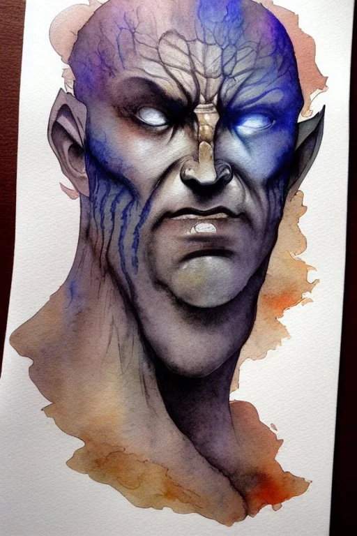 dnd, fantasy, watercolour, ilustration, dao, earth elemental, rocky face, rocky body, portrait