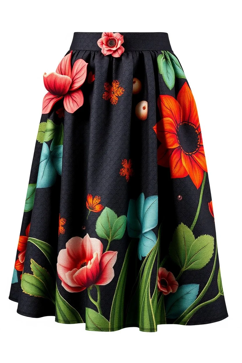 Skirt with fabric printed in 3D with estrusion, organic elements