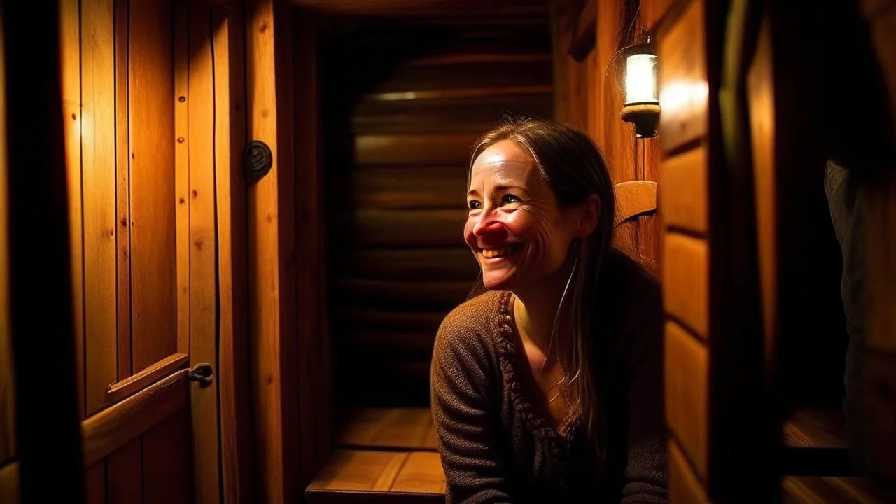 Jane comes with a warm smile and invites Robert to a unique experience inside the old sauna. Robert gazes into her friendly eyes and decides to follow her on this mysterious journey. The sauna door slowly opens in front of them, and dim lights filter through the carved wood openings, adding a magical touch to the moment. The spirit of exploration intersects with the tension of mystery when they enter the sauna. Hot steam and the fragrant scent of herbs emanate from the ground, and the warm heat