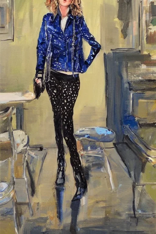 Full body portrait, painting, medium shot lady style of Desperately Seeking Susan