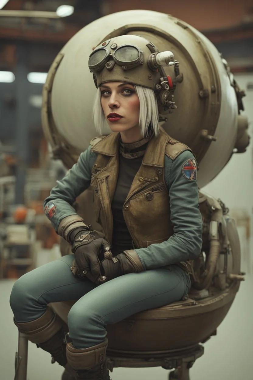 realistic tank girl seat on sphere machanic sputnik