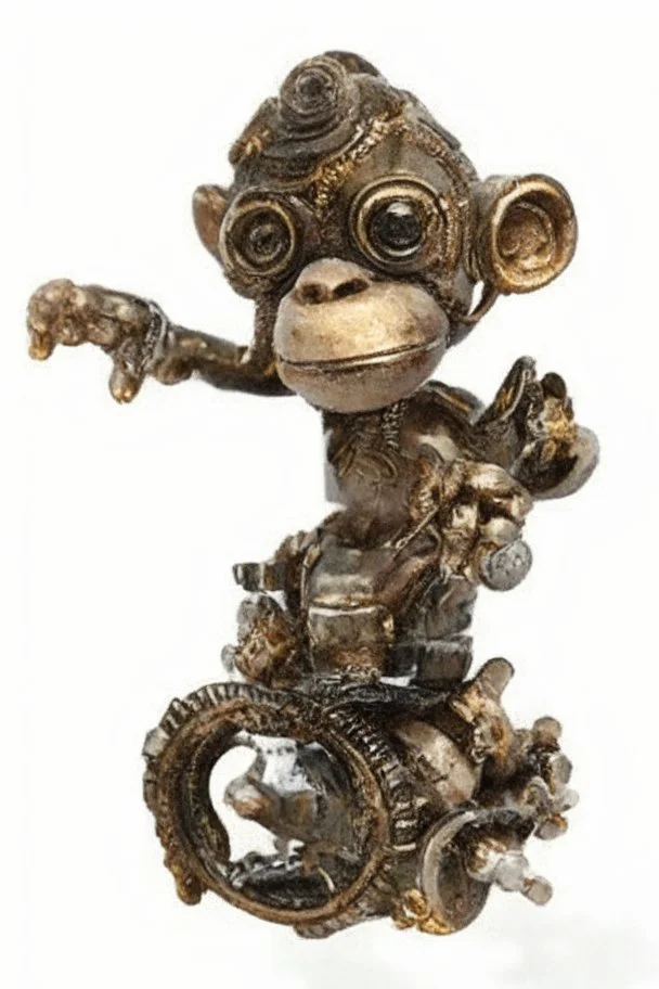 small cute steampunk mechanical monkey, made of metal