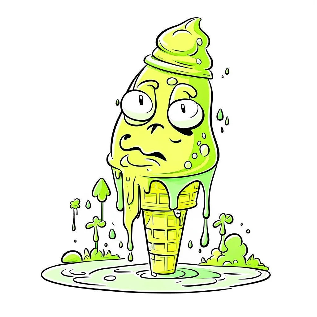 Cartoon illustration: smelly swamp ice cream, white background, no eyes