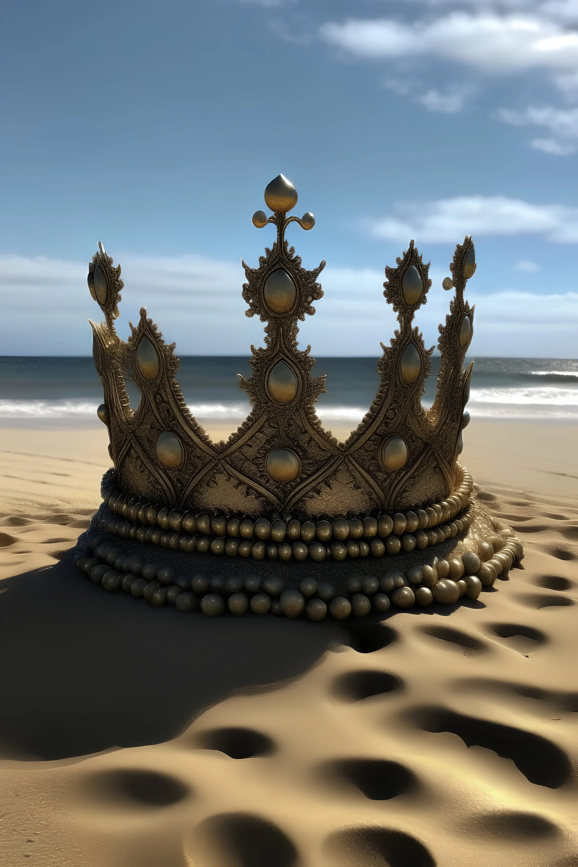 a very big crown on a beach