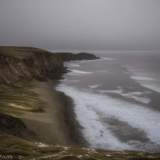 loneliness, emptiness, darkness, remoteness, cliff face on the coastline, storm waves