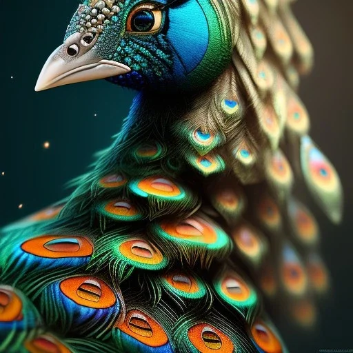 peacock,surreal, Unreal Engine 5, lens macro,sharp focus, realistic, hyper detailed