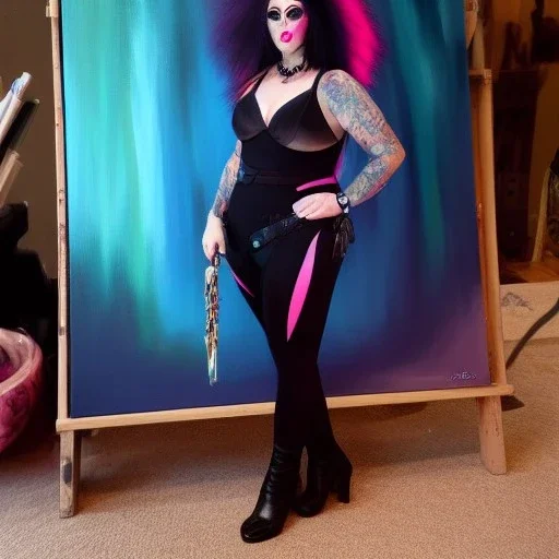 Full body portrait, painting, medium shot lady ClockGoth