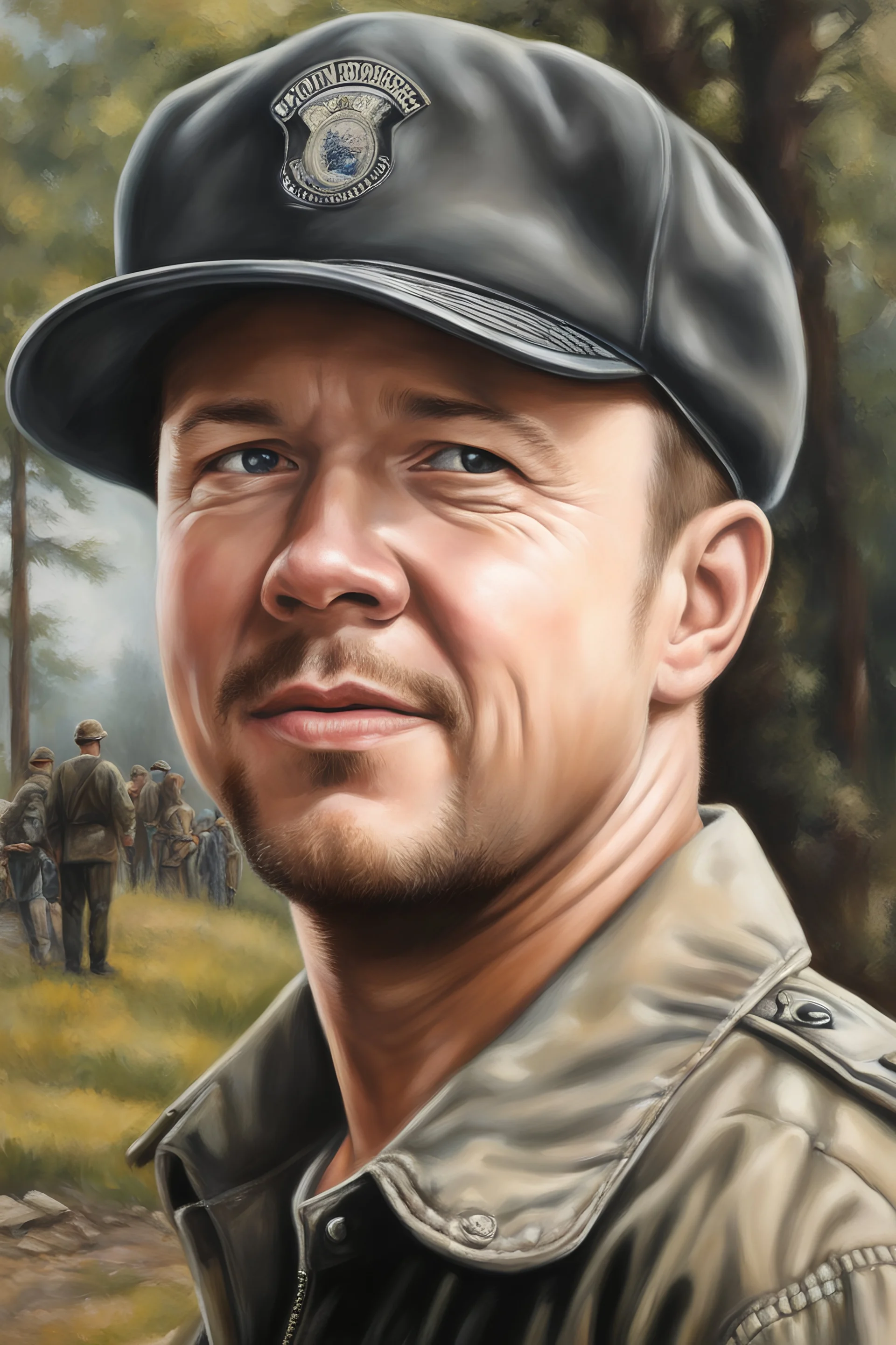 Band of Brothers, 29-year-old Donnie Wahlberg, Oil on Canvas by Thomas Kinkade - 4k UHD, Ultra-realistic, Hyper realistic, Photorealistic, Realistic, absolute Reality