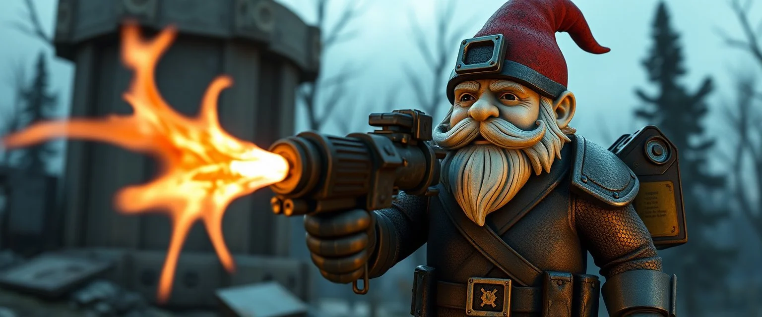 gnome hit man in mech suit in style of fallout 4
