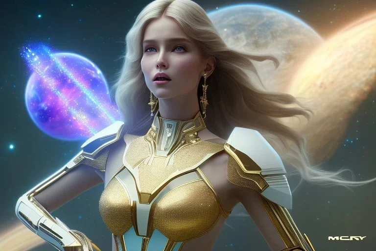  beautiful cosmic woman, nice smiling, magic glamour make up, delicate colors, beautiful glamour galactique dress, ultra sharp focus, 8k, unreal engine 5, extremely sharp detail, light effect, soft light atmosphere of a spaceship, smooth, full of details, face in front, complete vision of face and hair and body