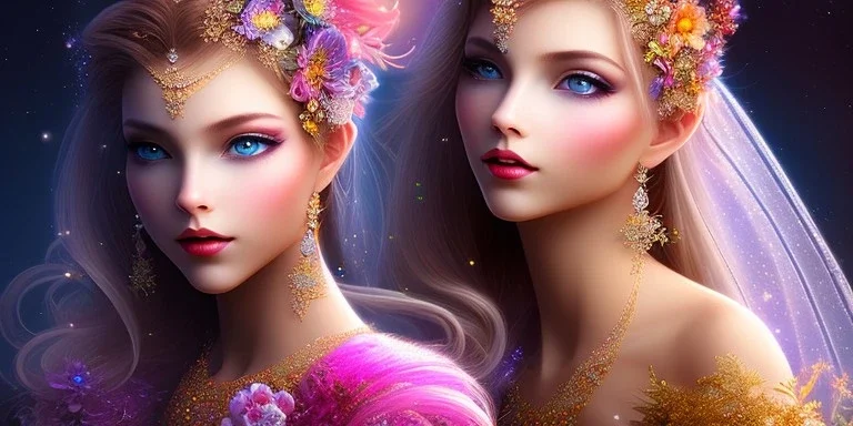 bright fairy, beautiful portrait, flowery landscape