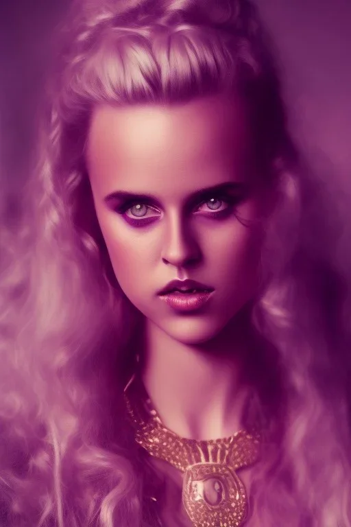 Danish singer MØ face, viking, high light ,purple tones,