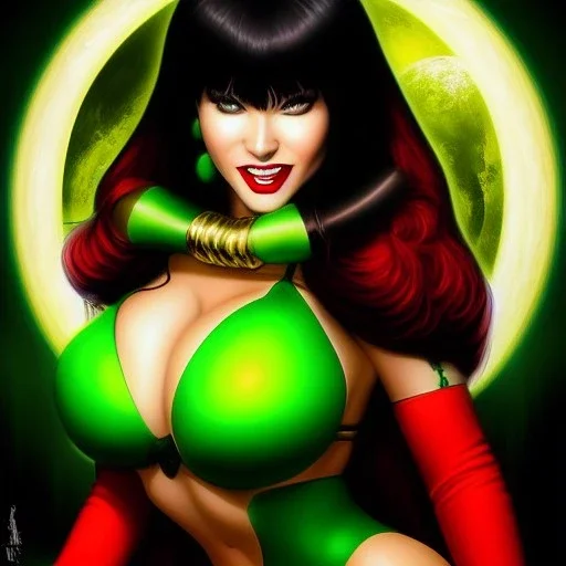 ultra detailed fullbody portrait of busty beautiful Vampirella , extremely detailed digital painting, intrincate, extremely detailed smiling face,crystal clear Big Green eyes, in the style of Fred Benes,mystical colors,perfectly centered image, perfect composition, rim light, beautiful lighting,8k, stunning scene, raytracing