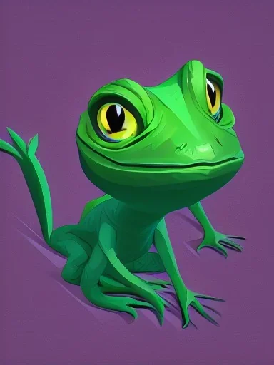 a green gecko with big cute eyes portrait minimalist