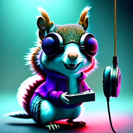 pixar style anamorphic cute squirrel baby, smiling, cyberpunk headphone, sunglass, gangsta gold neckless, full body, magenta puffer jacket, manila city backdrop, dramatic lighting, hyper realistic, unreal engine 5, 16k