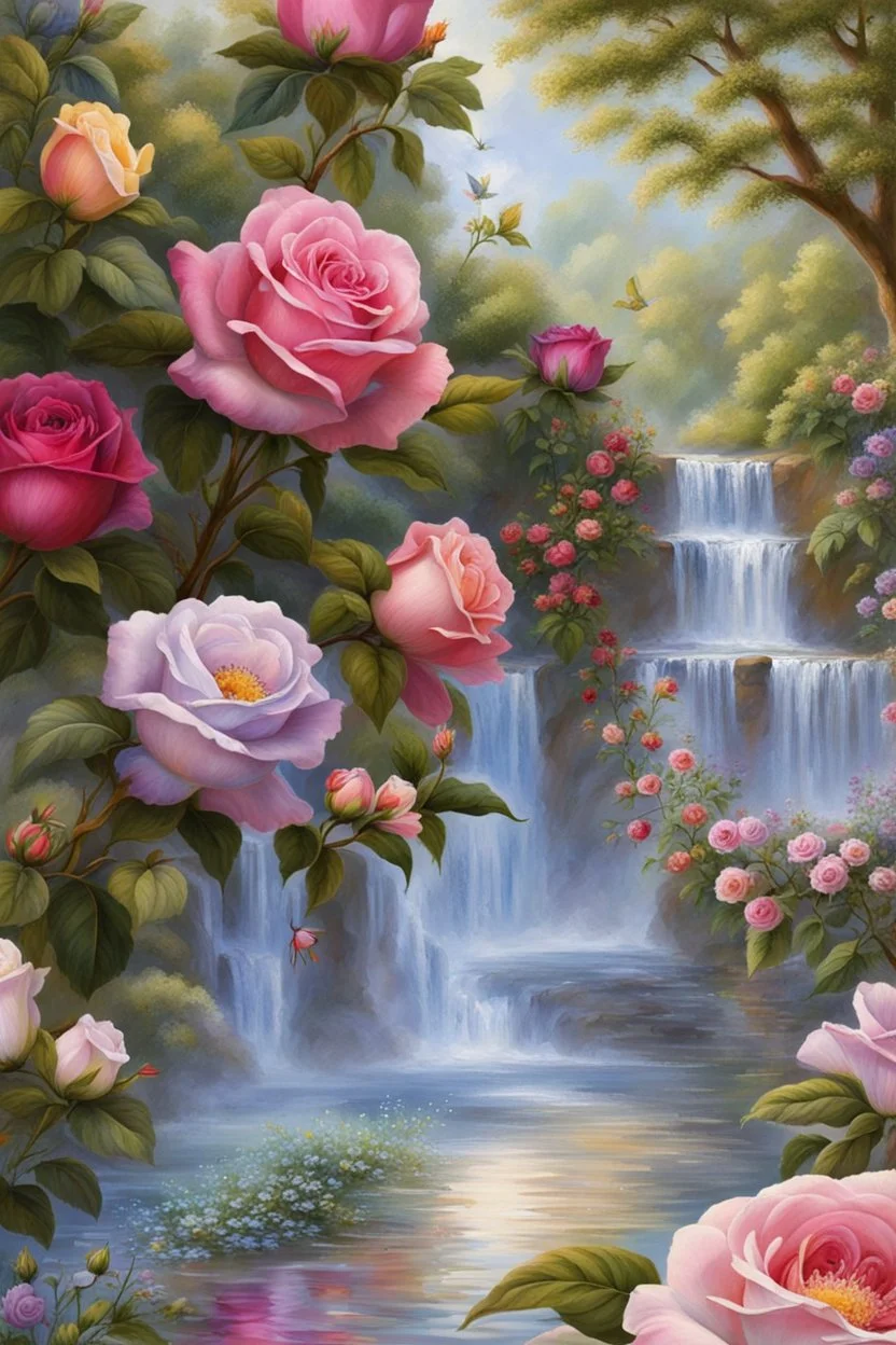Trés belles roses, rainbows, beautiful colors gardens , flowers, cascades