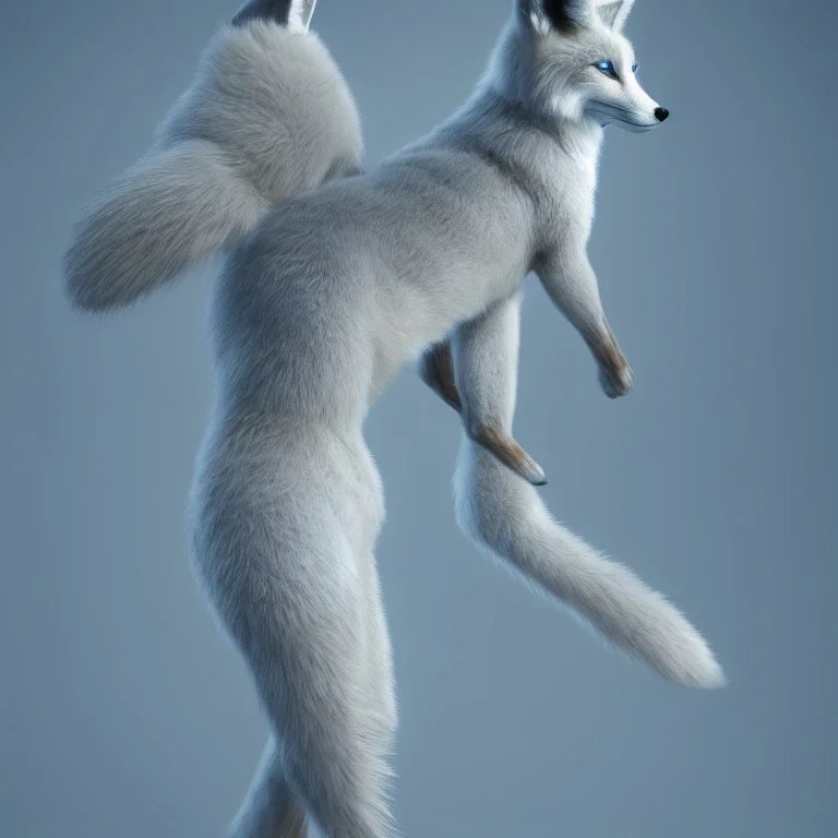 single full-body portrait of a light-blue fox-like human female, skin whole body, volumetric lighting, intricate detail, realistic